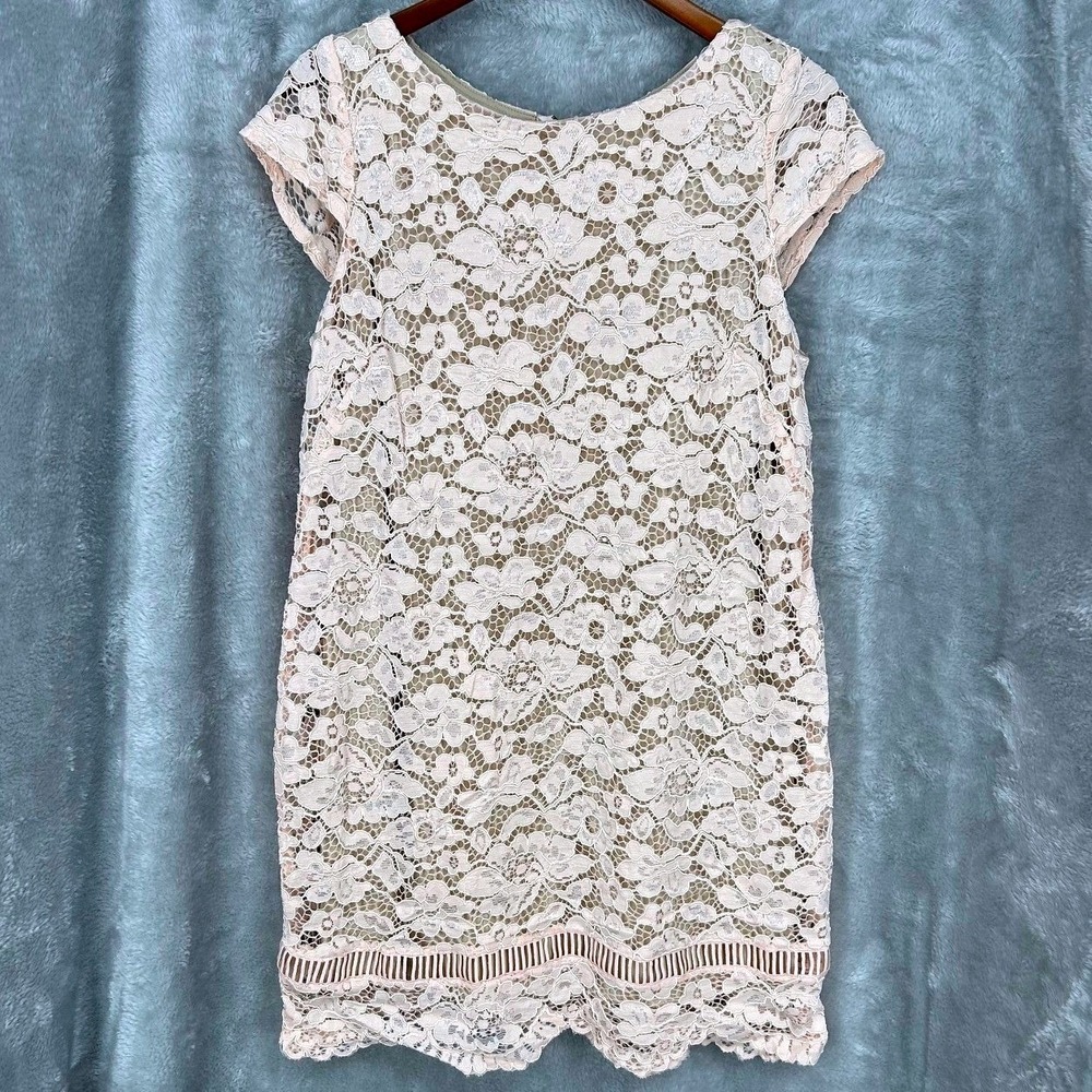 Petite XL Pink Floral Lace Metallic Dress Wedding Guest Balletcore Coquette Fem